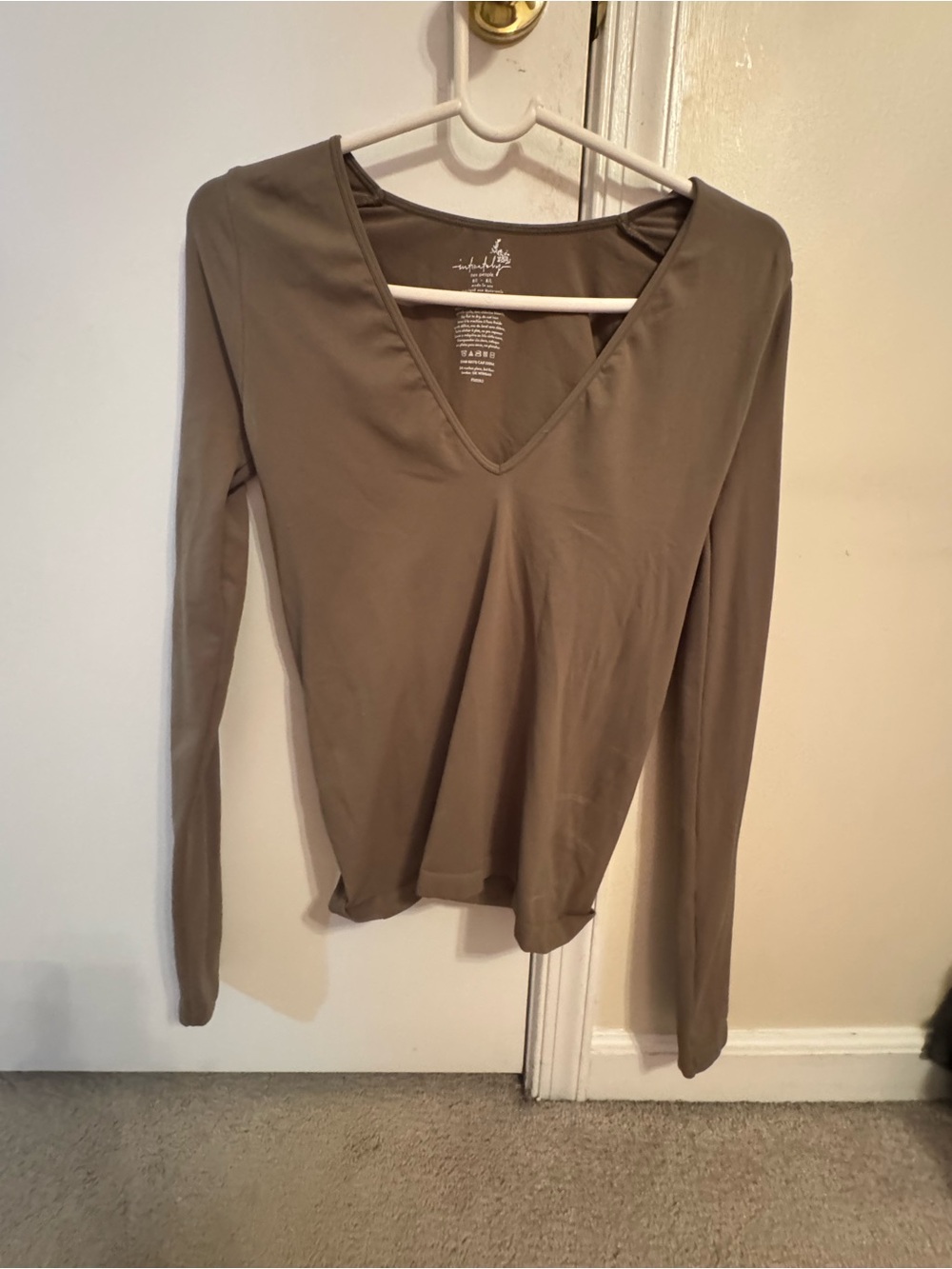 Free People Long-Sleeve V-Neck Top in Olive